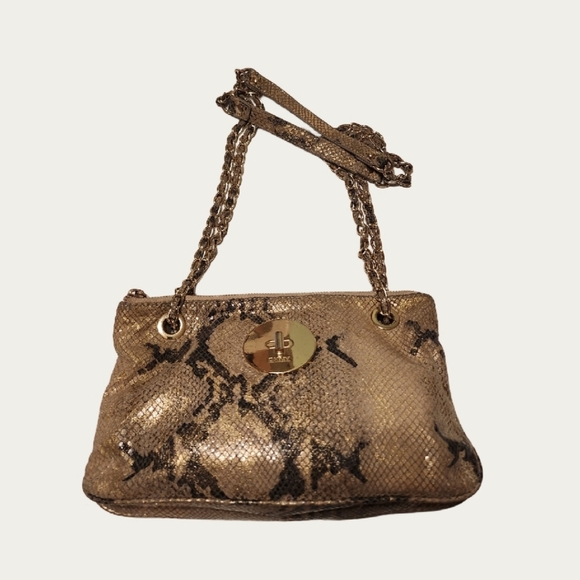 DKNY Beige Gold Snake Print Convertible Shoulder/ Crossbody Bag With Chain Strap - Picture 12 of 16